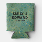 緑と金ゴールドのパーム葉のパターン 缶クーラー (正面)