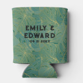 緑と金ゴールドのパーム葉のパターン 缶クーラー (裏面)