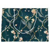 緑と金ゴールドのフローラ ラージペーパーバッグ (正面)