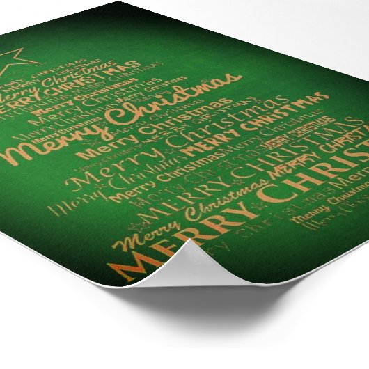 緑と金ゴールドのメリークリスマスツリー ポスター (角)