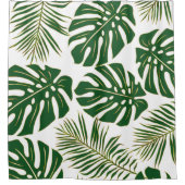 緑と金ゴールドのモンステラとヤシの熱帯離れの シャワーカーテン (正面)