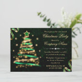 緑と金ゴールドのリボンツリーの企業のクリスマス 招待状 (スタンド正面)