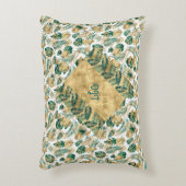 緑と金ゴールドのリーフアクセント枕 アクセントクッション (正面(垂直))