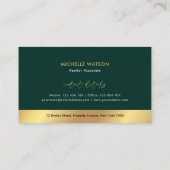 緑と金ゴールドのロエレガントゴ実在の不動産公証人の写真 名刺 (裏面)