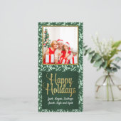 緑と金ゴールドのヴィンテージホリー写真 シーズンカード (スタンド正面)