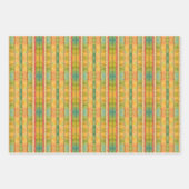 緑と金ゴールドのヴィンテージ水の色のストライプ ラッピングペーパーシート (正面3)