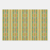 緑と金ゴールドのヴィンテージ水の色のストライプ ラッピングペーパーシート (正面2)