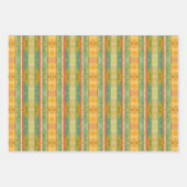 緑と金ゴールドのヴィンテージ水の色のストライプ ラッピングペーパーシート (正面)