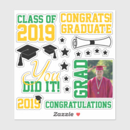 緑と金ゴールドの写真の卒業 シール