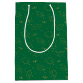 緑と金ゴールドの卒業キャップトス ミディアムペーパーバッグ (正面)