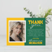 緑と金ゴールドの卒業写真サンキューカード 招待状 (スタンド正面)