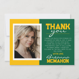 緑と金ゴールドの卒業写真サンキューカード 招待状