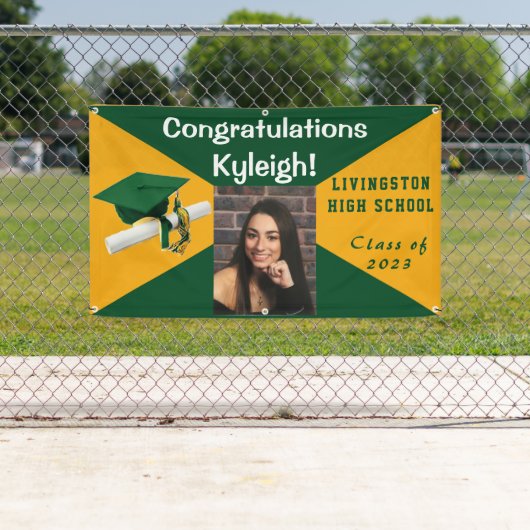 緑と金ゴールドの卒業写真 横断幕 (インサイチュ)