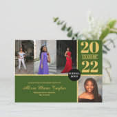 緑と金ゴールドの卒業発表(写真を含む) 招待状 (スタンド正面)