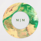 緑と金ゴールドの大理石の渦巻き ラベル (デザイン2)