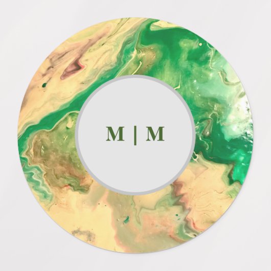 緑と金ゴールドの大理石の渦巻き ラベル (デザイン1)