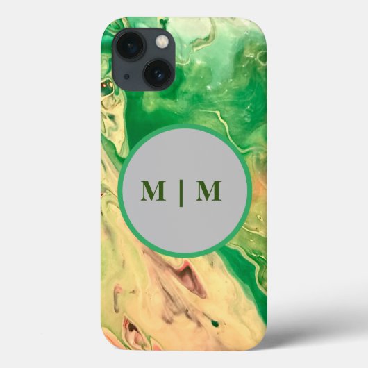 緑と金ゴールドの大理石の渦巻き Case-Mate iPhoneケース (裏面)