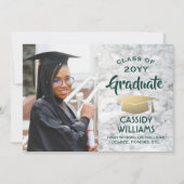 緑と金ゴールドの大理石クラス年卒業写真 招待状 (正面)