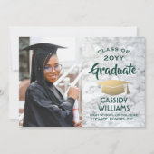 緑と金ゴールドの大理石クラス年卒業写真 招待状 (正面)