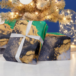 緑と金ゴールドの大理石包み紙 ラッピングペーパー