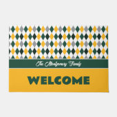 緑と金ゴールドの学校の色のパタアーガイルーン ドアマット (正面)