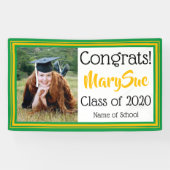 緑と金ゴールドの学校の色の写真 横断幕 (横)