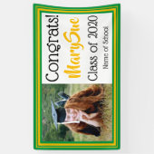 緑と金ゴールドの学校の色の写真 横断幕 (縦)