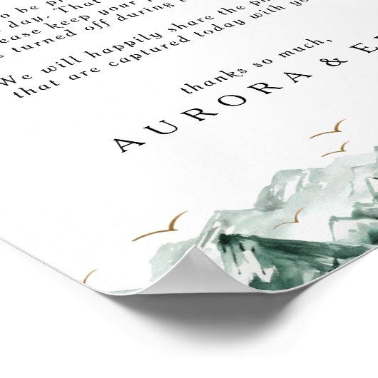 緑と金ゴールドの山のプラグ抜き式の標識 ポスター (角)