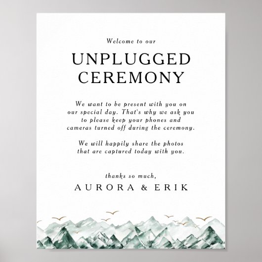 緑と金ゴールドの山のプラグ抜き式の標識 ポスター (正面)