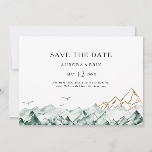 緑と金ゴールドの山の水平日付を保存 セーブザデート (正面)