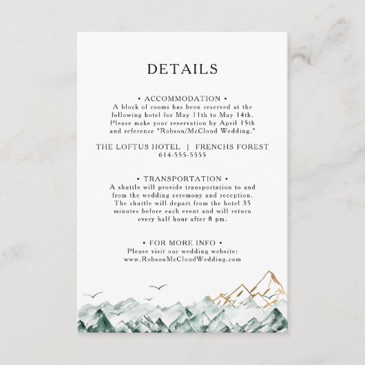 緑と金ゴールドの山の詳細エンクロージャカード エンクロージャーカード (正面)