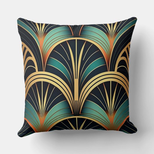 緑と金ゴールドの幾何学的装飾用クッションアールデコ クッション (裏面)