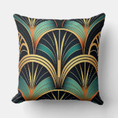 緑と金ゴールドの幾何学的装飾用クッションアールデコ クッション (正面)
