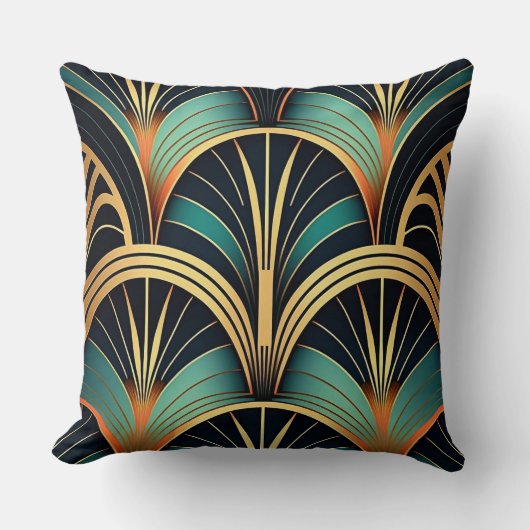 緑と金ゴールドの幾何学的装飾用クッションアールデコ クッション (正面)