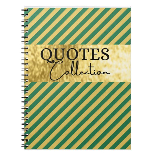 緑と金ゴールドの引用文収集 ノートブック (正面)
