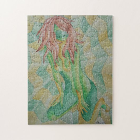 緑と金ゴールドの抽象芸術芸術を装モダンう ジグソーパズル (縦)