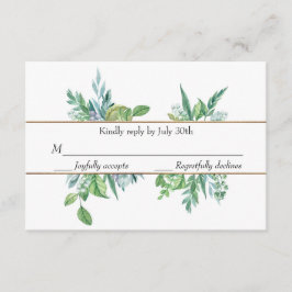 緑と金ゴールドの春の葉の結婚式RSVPカード 出欠カード