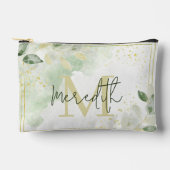 緑と金ゴールドの枠パーソナライズされた アクセサリーポーチ (正面)