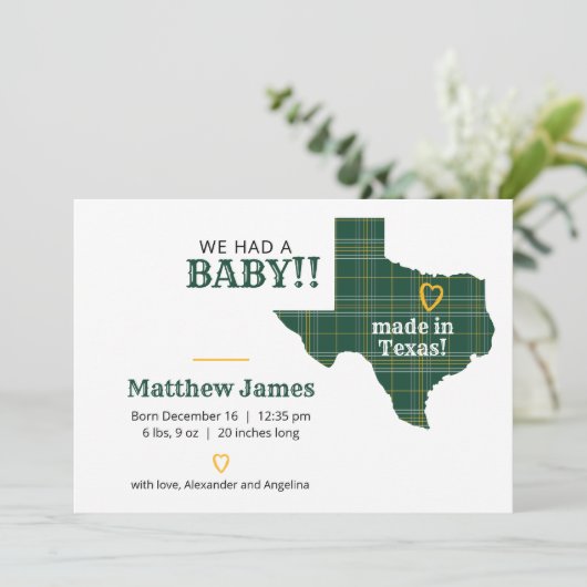 緑と金ゴールドの格子模様がテキサス州で撮影 案内状 (スタンド正面)