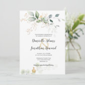 緑と金ゴールドの植物性金ゴールドの輝結婚き 招待状 (スタンド正面)