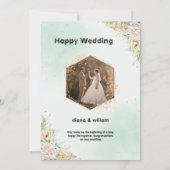 緑と金ゴールドの水の結婚色 招待状 (裏面)