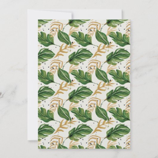 緑と金ゴールドの水の色トロピカル日付を保存 招待状 (裏面)