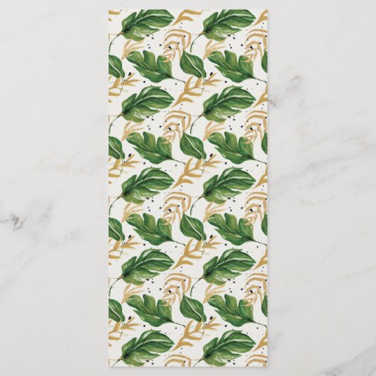 緑と金ゴールドの水の色トロピカル結婚ズ メニュー (裏面)