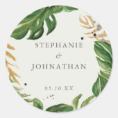 緑と金ゴールドの水の色トロピカル結婚ズ ラウンドシール (正面)