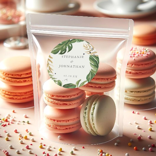 緑と金ゴールドの水の色トロピカル結婚ズ ラウンドシール