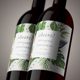 緑と金ゴールドの水の色トロピカル結婚ズ ワインラベル