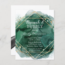 緑と金ゴールドの水色ブランチ&バブリー 招待状