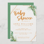 緑と金ゴールドの水色ベビーシャワー招待状 招待状 (正面/裏面)