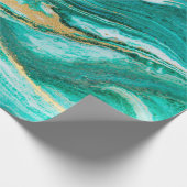 緑と金ゴールドの波状の背景。ゴールデン ラッピングペーパー (角)