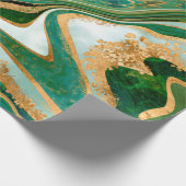 緑と金ゴールドの液体大理石抽象芸術 ラッピングペーパー (角)